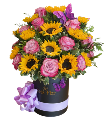 Caja mixta rosas y girasoles