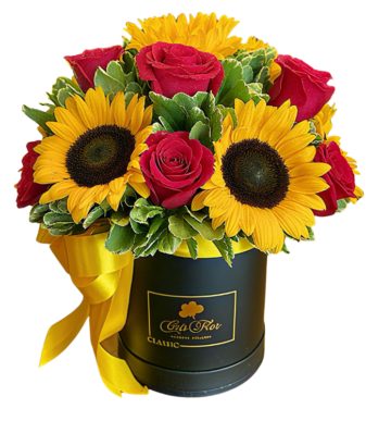 Caja rosas y girasoles
